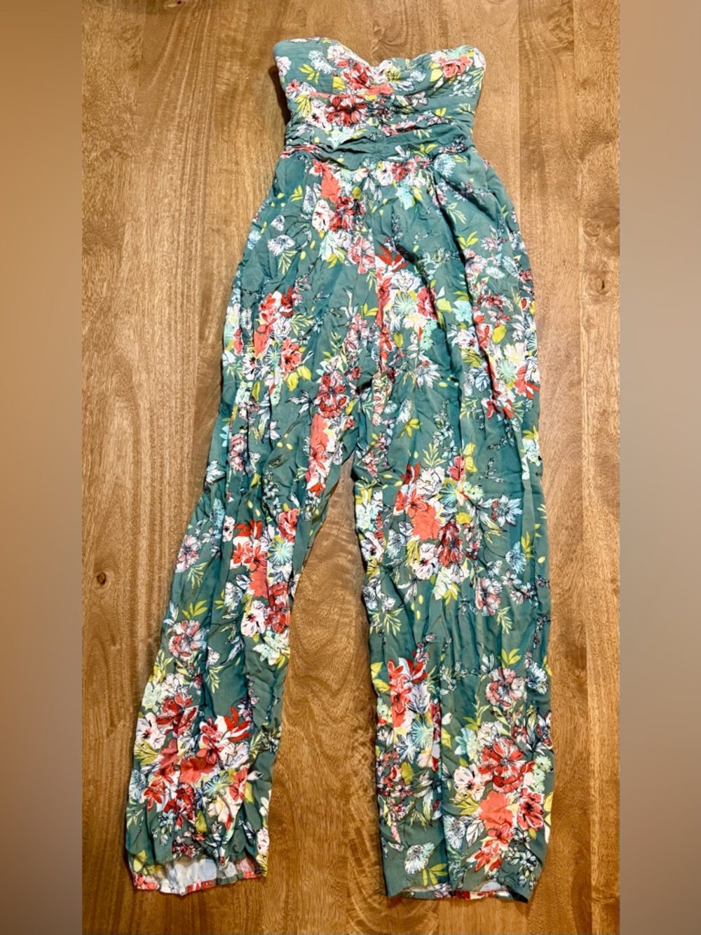 Band of Gypsies green smocked top with floral lining